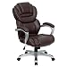 Flash Furniture GO-901-BN-GG High Back Brown Leather Executive Office Chair with Padded Loop Arms