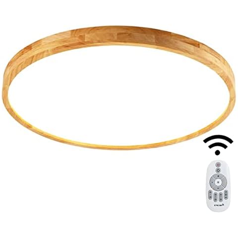 BEHWU Luz de techo LED Lámpara de madera con función de atenuación de control remoto Cover