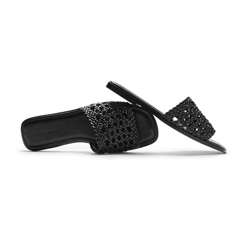 Image of C.Paravano Womens Slides Woven Flats Raffia Sandals Summer Beach Slip ons | handmade woven crafts, Nappa lambskin Insole, Lightweight, Open toe