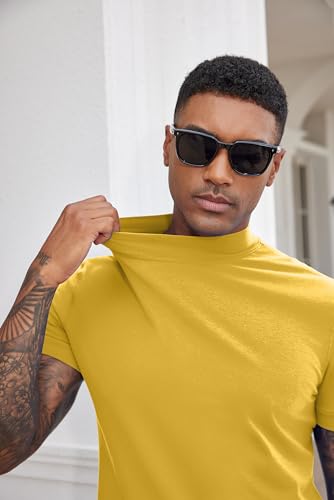 Image of COOFANDY Mens Mock Turtleneck Shirts Casual Premium Cotton Short Sleeve Shirt Basic Half Neck T-Shirts