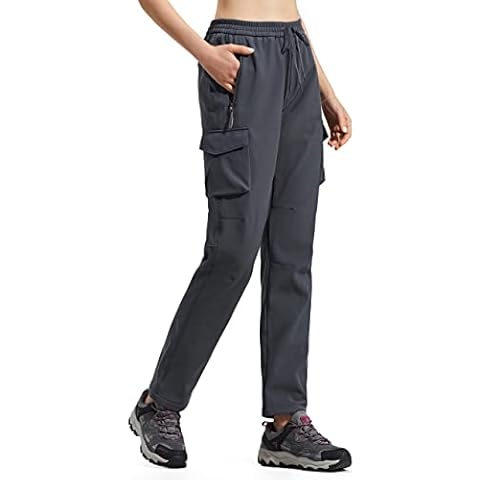 BAYGE Women's hiking trousers, cargo trousers, fleece-lined snow trousers, ski trousers, water-repellent, windproof, thermal softshell trousers, winter warm, gray, L Cover