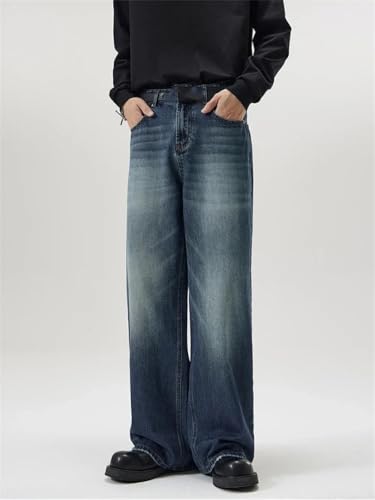 Men's Distressed Baggy Jeans Fall Loose Fit Straight Leg Denim Pants Korean High Street Style Trousers4