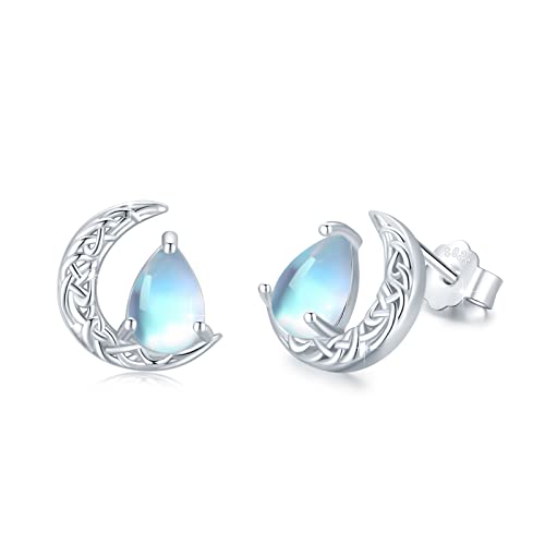 Keltische Mond Ohrringe 925 Sterling Silber Mondstein Ohrstecker Mond Ohrringe Wassertropfen Ohrstecker Hypoallergen Ohrringe Geschenke für Tochter Kinder Mädchen Damen Cover