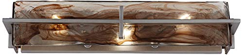 Franklin Iron Works Carlyn Rustic Farmhouse Industrial Wall Light Metallic Bronze Hardwired 23 3/4" Wide Light Bar Fixture Mouth Blown Art Glass For Bathroom Vanity Mirror Decor (Colors May Vary) #TOP5
