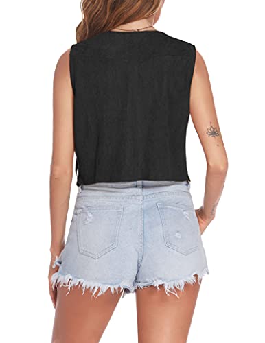 Hotouch Fringe Top Vest For Women Button Down 60S Clothes Hippie Boho Western Vest Black Small #TOP4