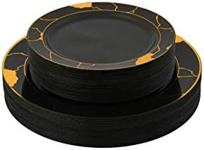 Black plastic plates with gold trim Clearance