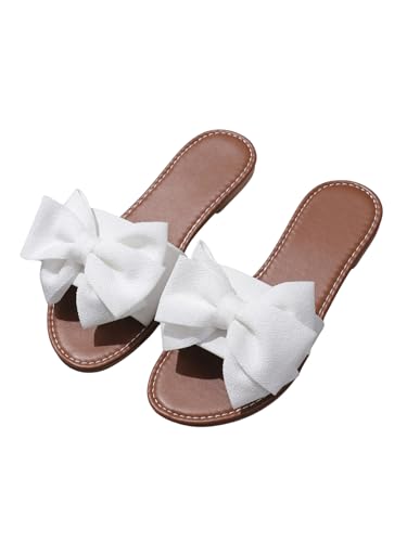 MakeMeChic Women's Bow Sandals Summer Beach Cute Flats Slides Slippers