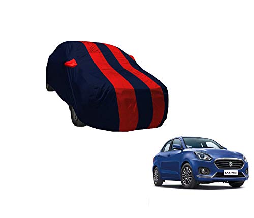 Image of Auto Hub Car Cover Compatible with Maruti Swift Dzire (Model : 2017-Till Date) with Weather Proof, Mirror Pocket, Triple Stitched, Swift Dzire Car Cover- Navy-Red
