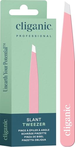 Image of Cliganic Tweezers For Eyebrows, Women Facial Hair & Men, Slant Tip, Pink