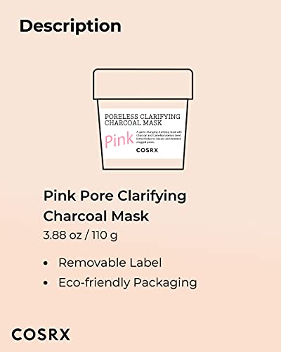 COSRX Pink Pore Clarifying Charcoal Mask 3.8 fl. oz / 110g Blackheads, Pores, Acne Control, Color Changing Fun Skincare, Detox Face Clay Mask, Wash Off Type