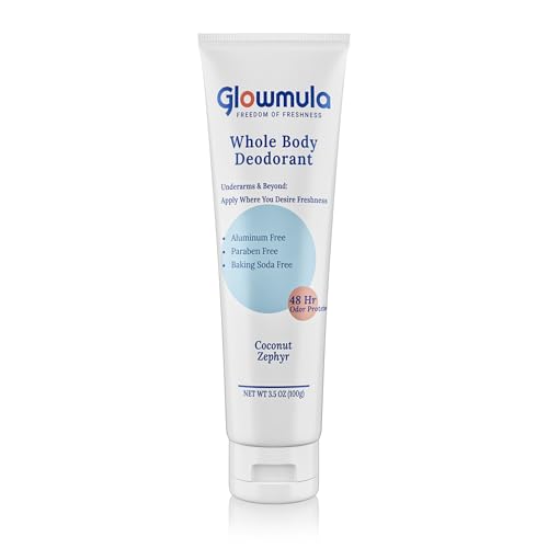 Glowmula Whole Body Deodorant Cream – Aluminum-Free, Baking Soda-Free, Sensitive Skin Safe, 48H Odor Protection – Coconut Zephyr – 3.5 oz