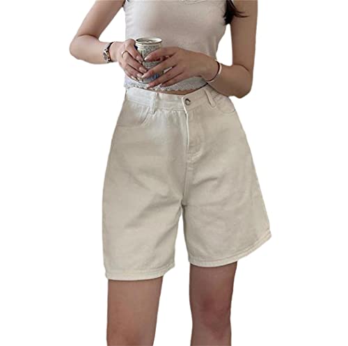Short d'été solide en denim pour femme style bermuda blanc vintage taille haute large