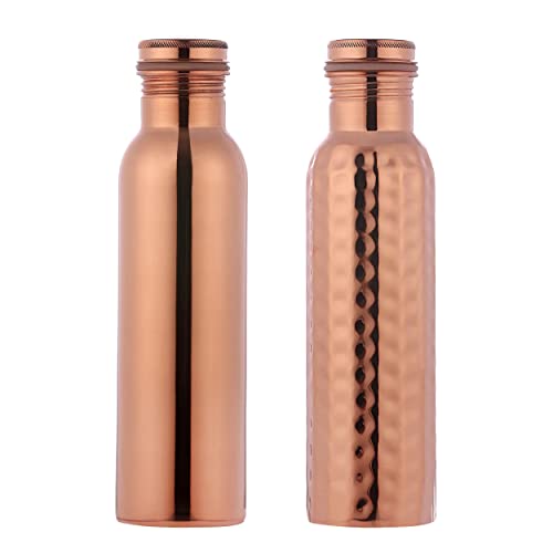 Set of 2 Pure Copper Water Bottles, UNLINED, UNCOATED and LACQURE FREE for Ayurvedic Health Benefits 600 Ml