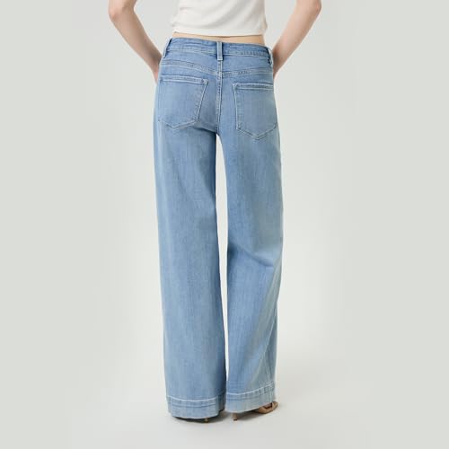 Wide Leg Jeans for Women Stretchy Loose Baggy with Patch Pockets Trendy High Waisted Jeans3