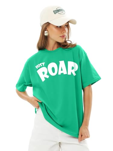 Image of LEOTUDE Half Sleeve Cottonblend Oversized Tshirt for Women, Round Neck