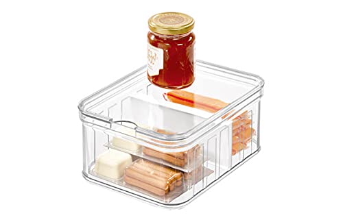 iDesign Crisp Stackable Refrigerator and Pantry Divided Bin, Clear/White, Small, ID71350ES