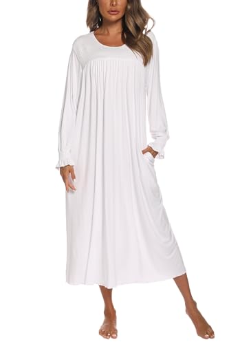 AVIIER Long Sleeve Nightgowns for Women Soft Cotton Victorian Night Gowns Ladies Sleepwear with Pockets3
