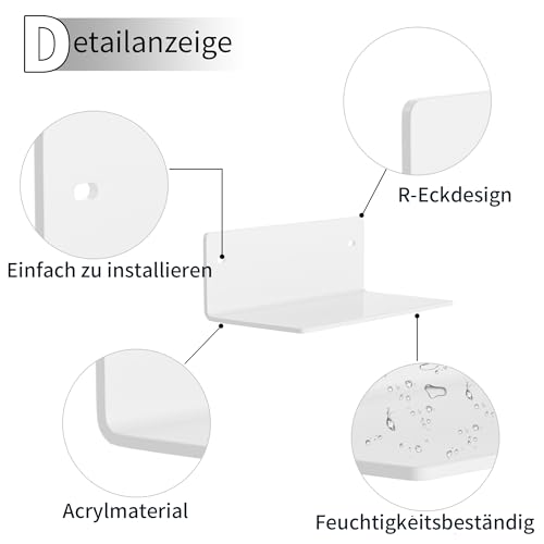 Sezanrpt 20cm weiße kleine Regale Acryl, Wandregale für Wohnzimmer Dekor, Schlafzimmer, Badezimmer, Küche, Esszimmer, Brand Store, 2-Pack