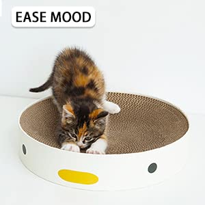 FISXXBY Chick Pattern Cat Scratcher - Corrugated Paper Cat Scratcher Bed, Cat Scratchers for Indoor Cats, to Protect Sofa, Floor, Curtains, Mattress (13.4x13.4x2.8 Inches)