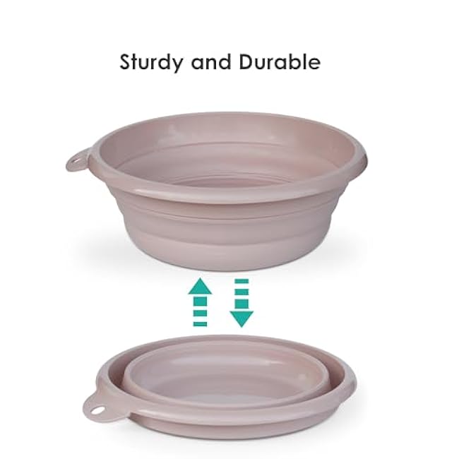 Collapsible Wash Basin Set (2 Pack) - Round Portable Foldable Plastic Basins for Laundry, Travel, Camping - Small & Medium Sizes (Pink)