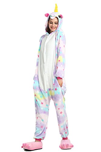 KiKa Monkey Niños Unicornio de Dibujos Animados de Franela Animal Novedad Disfraces Cosplay Pijama (Estrella Adulta, S:148-160CM) Cover