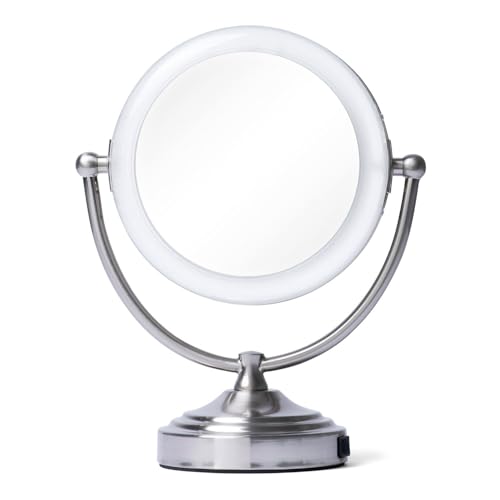 Floxite 1X/10X Magnifying Mirrorr with Light LED Lighted Magnifying Makeup Mirror Pro-Size Extra Large Vanity Mirror with Outlet Chrome