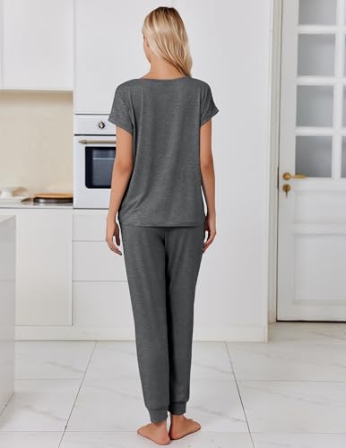 Image of Ekouaer Pajamas for Women Set Short Sleeve Lounge Set Jogger Pants Pjs Soft Sleepwear with Pockets S-XXL