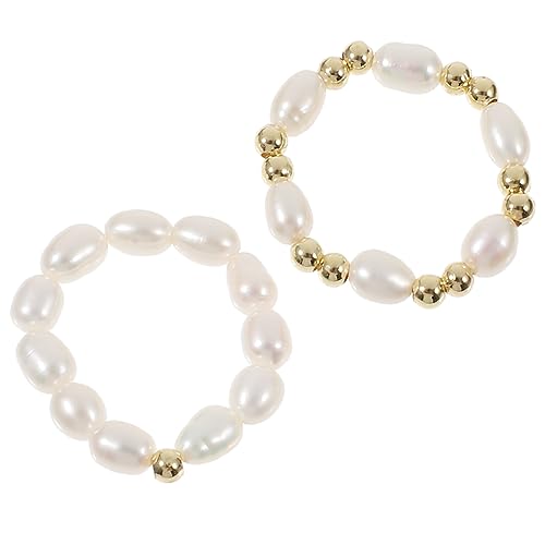 2pcs Adjustable Pearl Rings for Women Stretch Beaded Finger Rings Engagement Fashion Jewelry for Everyday Wear Versatile Occasion