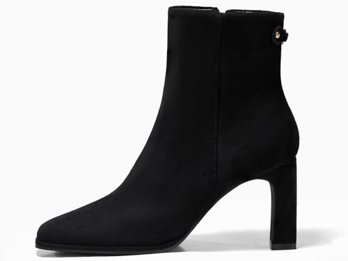 Coutgo Women's Square Toe Ankle Boots Chunky Block Heel Side Zipper Booties Faux Suede Winter Shoes4