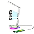 Morwealth LED Desk Lamp with 10W QI Wireless Charging, Flexo Table Lamp with 3 Colors and 5 Brightness Levels with Charging Function,USB,Clock,Temperature,LCD,Date,Touch Control. (White)
