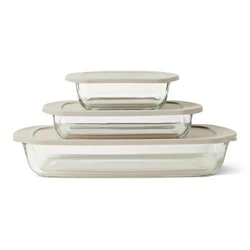 Amazon Basics Plats de Cuisson en Verre avec Couvercles sans BPA, Lot de 6 Pièces, Verre...