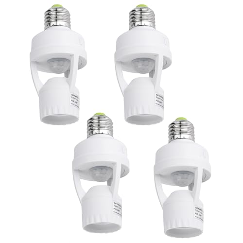 PIR Motion Sensor Light Socket Smart Screw in Light Bulb Outlet Compatible with E26/E27 Motion Activated Bulb Holder Adapter Automatic Control for Garage Storage Room(4pack)