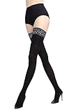 Lizar Strümpfe GI 07 (60den) - elegante halterlose Strümpfe blickdicht schwarz mit modischem Abschluss - Größe M-L - Black