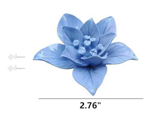 Image of Ceramic Flower Wall Art Decor, Artificial Flower Wall Sculpture,Handmade Ceramic Flowers for Home,Hallway,Living Room, Kitchen,Bathroom (Royal Blue,Gardenia, 2.76 inch)