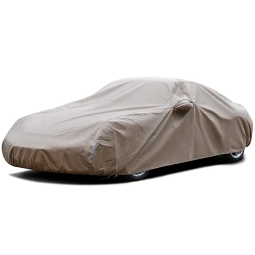 Image of Tecoom Car Cover Waterproof All Weather,Non-Woven Breathable Outdoor Car Covers for Automobiles w /Zipper Pockets Sun Uv Wind Hail Protection Full Cover Universal Fit Mercedes Chevrolet (183-192 Inch)