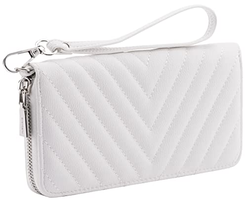 Brentano Vegan Leather Slim Single-Zipper Chevron Embroidered Wallet with Removable Wrist Strap