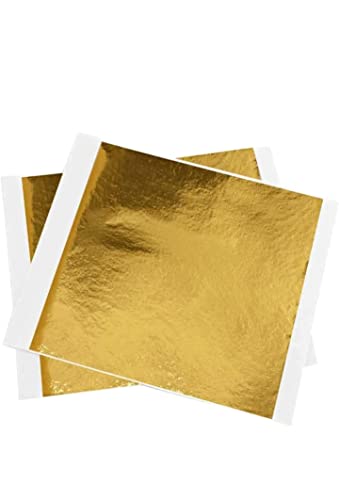 Image of Gold Leaf Sheets, 100 Sheets, 8 by 8.cm Gilding Foil for Gilding, Resin Art, Decoration Crafting, Paintings, Arts Crafts, Nail Deco,Furniture, Size 3.14 * 3.35 inhches