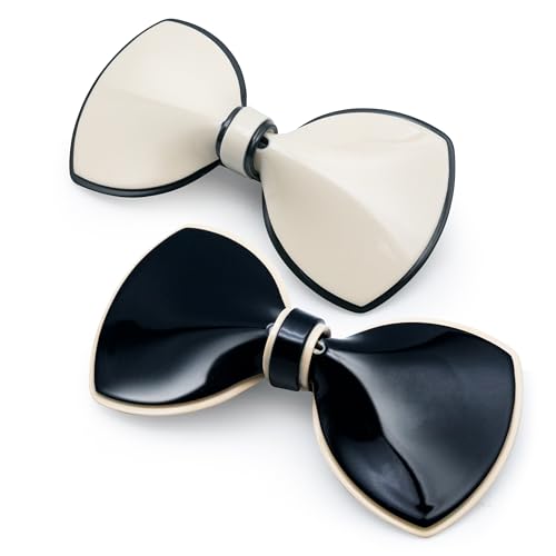Elegantes horquillas de resina para el pelo, estilo minimalista en blanco y negro brillante, con broche de metal, purpurina para mujer (Bow n.º 3)