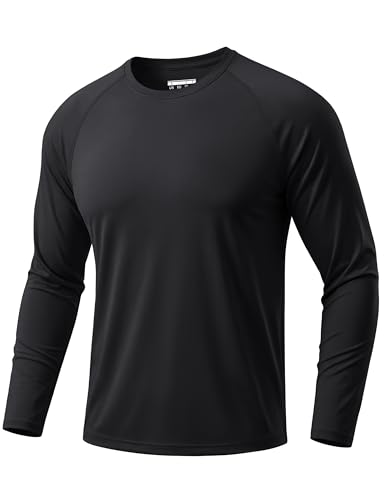 TACVASEN Sport Tshirts Herren Langarm UV Protection Long Sleeve Shirt Outdoor Wandershirt Trainingsshirt Schwimm Tshirt Schwarz XL