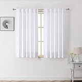 Chyhomenyc Dot Pure White Curtains for Bedroom 54 Inch Length 2 Panels Set, Solid Light Filtering Thermal Insulated Back Tab Rod Pocket Privacy Short Window Curtains, Each 40Wx54L