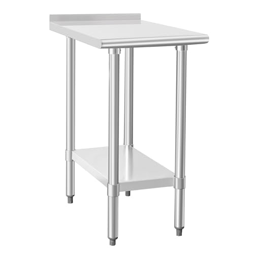 Image of HARDURA Stainless Steel Commercial Work Table 30x18 Inches 2 inch Backsplash | Prep Work Metal Table, Undershelf, Heavy Duty NSF 430, Kitchen Food Prep