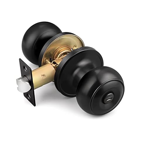 Gobrico Black Interior Door Knobs Door Handles for Bathroom Bedroom Doors Privacy Door Handle with Lock Stainless Steel Flat Ball Round Door Locks Cover