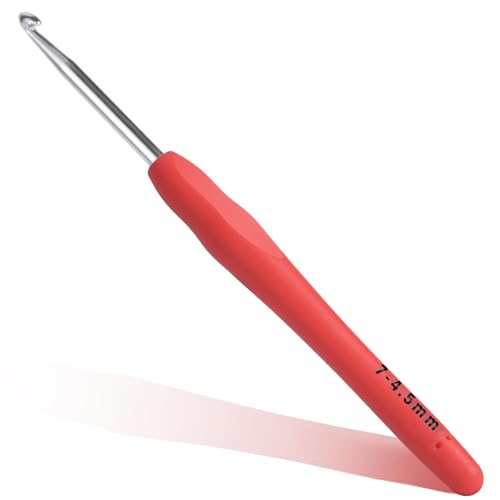 4.5mm Crochet Hook Ergonomic Crochet Hook Smooth and Extra Long Knitting Needles with Soft Rubber Ergonomic Handle and Aluminum Tip Perfect Beginner and Arthritic Crochet Hooks (4.5 mm)