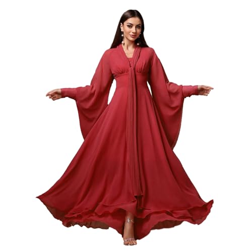 Image of TOLEEN Casual Dresses for Women Long Sleeve Flowy Swing Chiffon Maxi Dresses, Medium, Red-805
