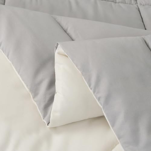 Image of EMME King Comforter Set - 7-Piece Bed in a Bag for All Seaon, Ultra Soft Bedding Set with Comforter, Flat Sheet, Fitted Sheet, Pillowcase, Pillow Sham (Reversible-Grey & White, King /Cal. King)