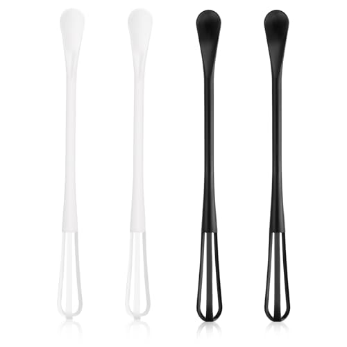 Oruola Lot de 4 Mini Fouets Multifonctionnels 2 en 1 pour la Cuisson, Mélanger, Battre les Ingrédients et Sauces (Noir et Blanc)