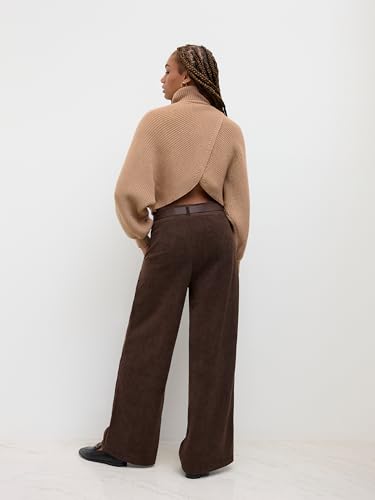 CIDER Cropped Sweaters for Women Turtleneck Sweater Long Sleeve Ribbed Knit Lantern Sleeve Pullover Fall Outfits: Khaki, L3