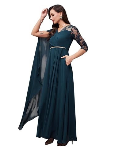 Image of Miss Chase Women's V-Neck Full Sleeve Self Design Lace-Overlaid Georgette Maxi Dress