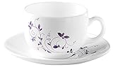 LaOpala Diva Dazzle Purple Opalware Cup & Saucer Set Iris, 6 pcs, White