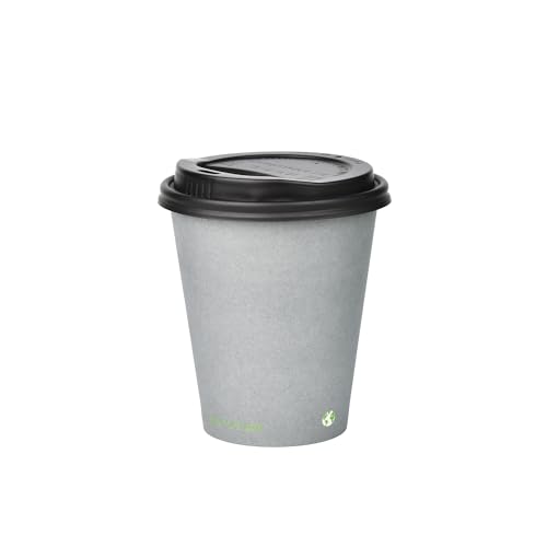 BIOFUTURE Lot de 50 tasses à café biodégradables – Gris, jetables – Gobelets en carton de 177 ml avec couvercles – Respectueux de l'environnement et...